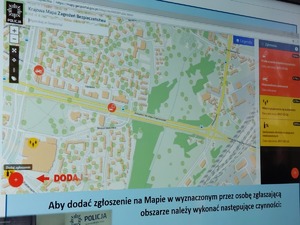 Kadr wyświetlany na ekranie TV, który przedstawia działanie aplikacji Krajowej mapy Zagrożeń Bezpieczeństwa