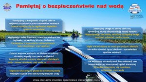 Plakat z zasadami bezpiecznego przebywania nad wodą