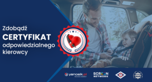 Plakat informacyjny o akcji Zapnij Pasy, poczuj uścisk bezpieczeństwa